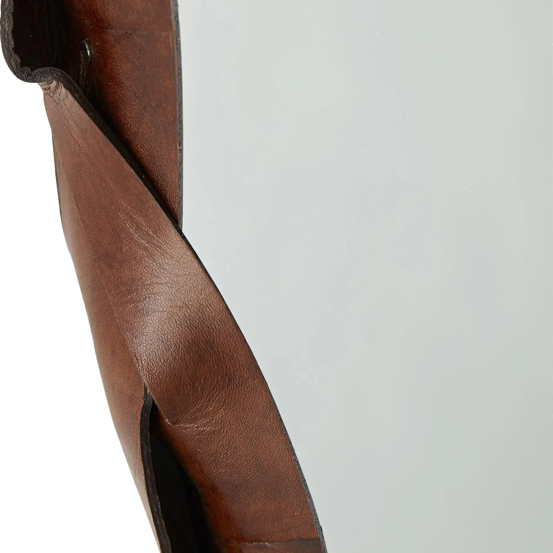 Powell Round Wall Mirror - Brown, Leather