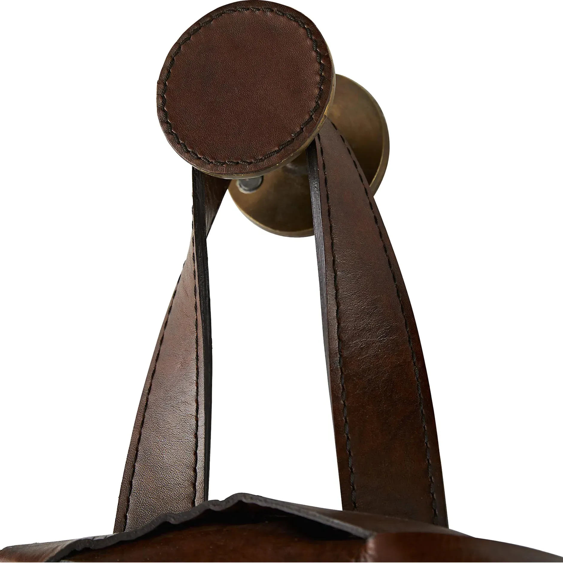 Powell Round Wall Mirror - Brown, Leather