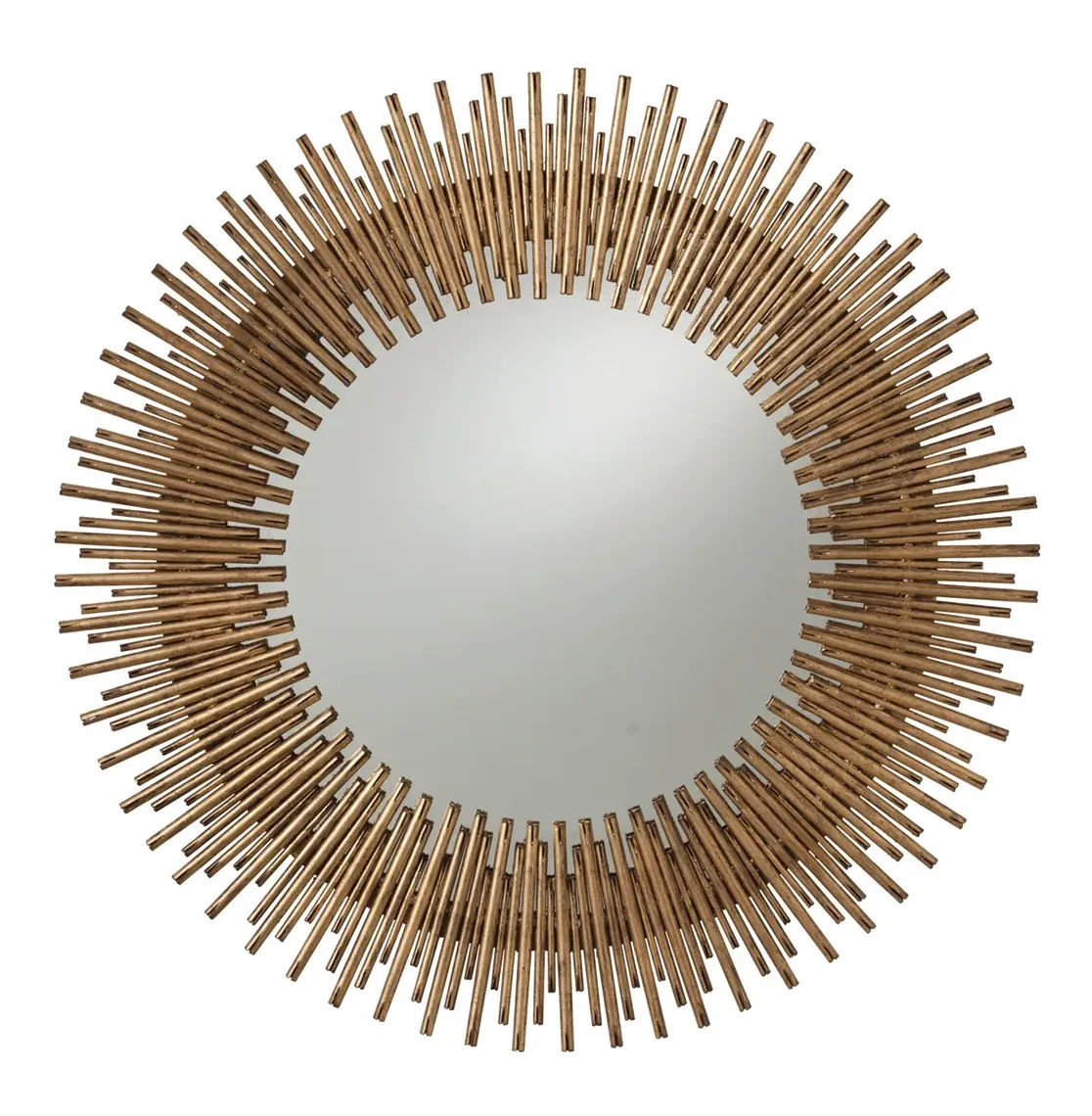 Prescott Round Sunburst Wall Mirror - Antiqued Gold, Iron