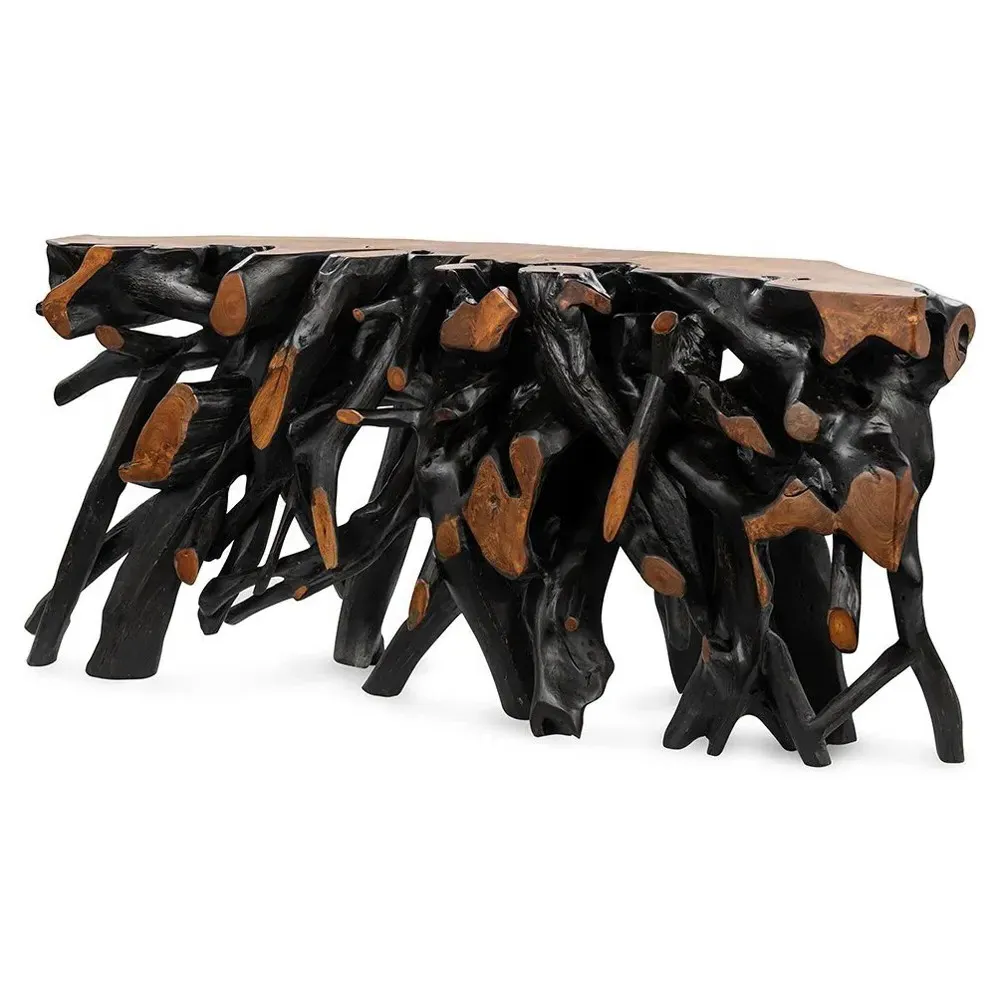 Prescy Large Console Table - Black Brown, Teak Wood Root
