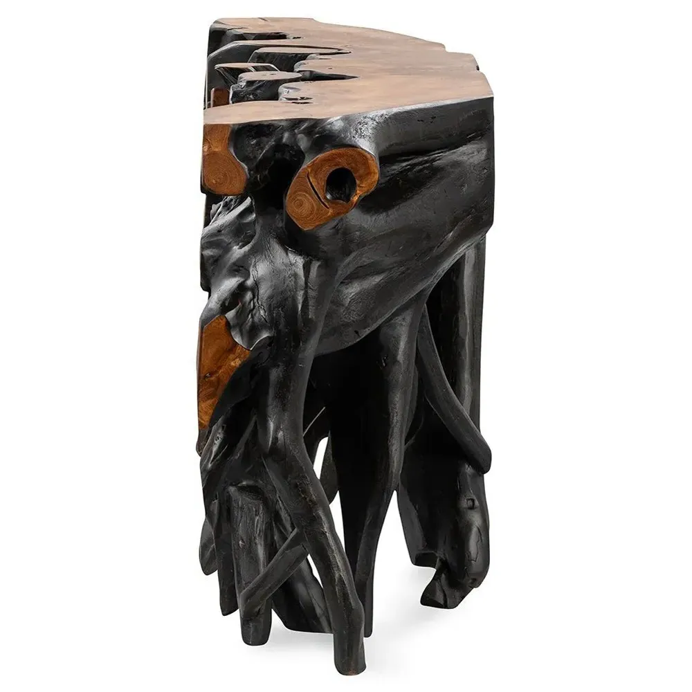 Prescy Large Console Table - Black Brown, Teak Wood Root