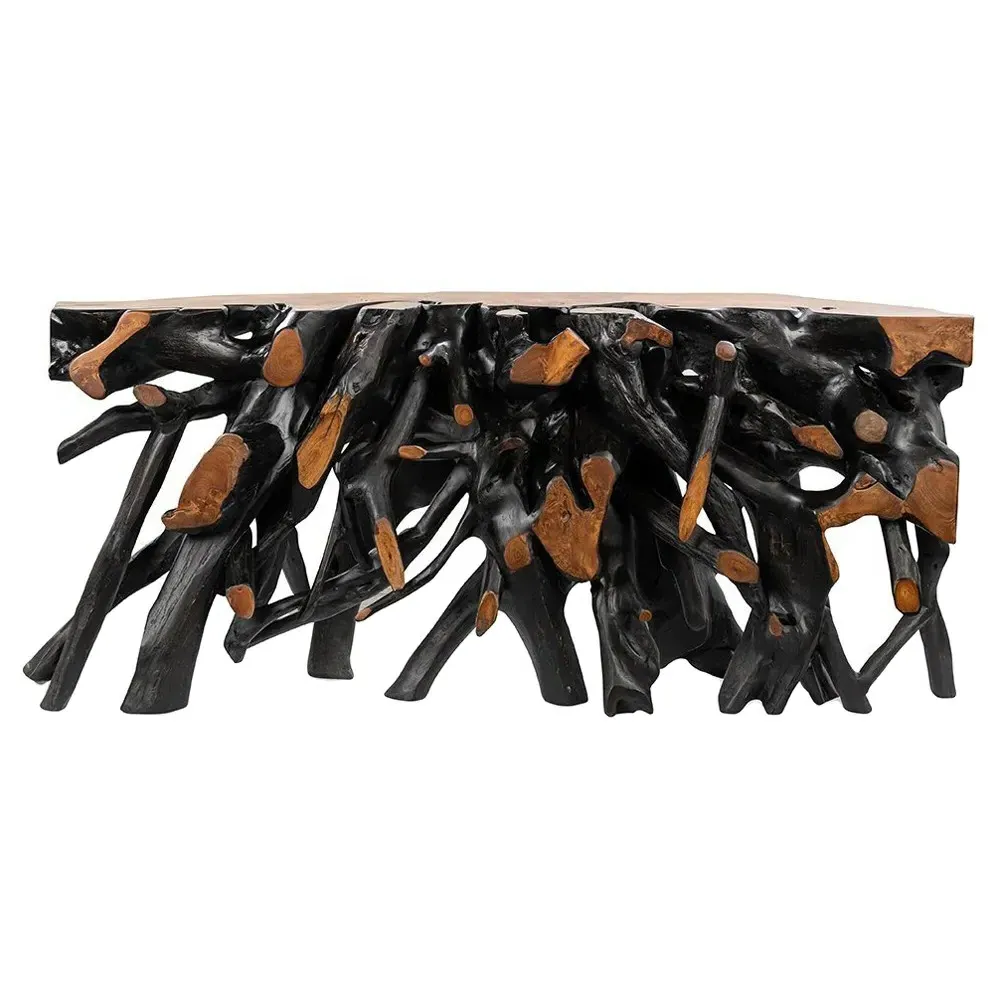 Prescy Large Console Table - Black Brown, Teak Wood Root