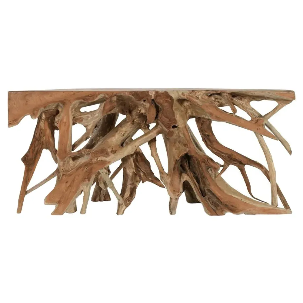 Prescy Large Console Table - Natural Brown, Teak Wood