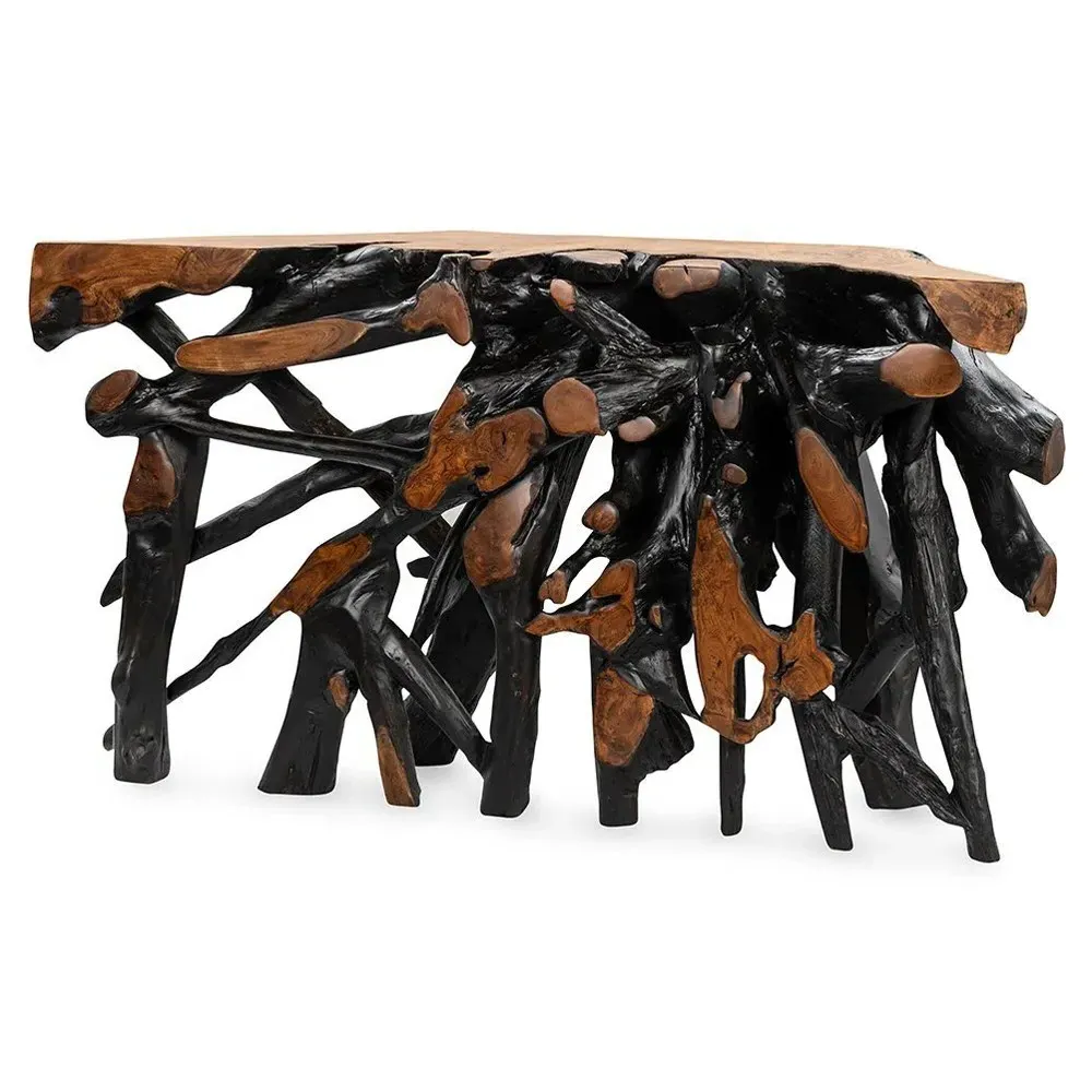 Prescy Small Console Table - Black Brown, Teak Wood