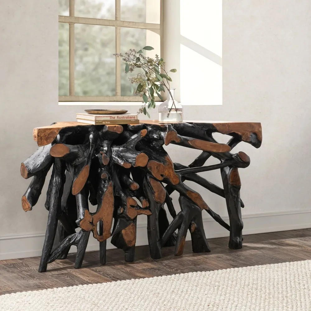 Prescy Small Console Table - Black Brown, Teak Wood