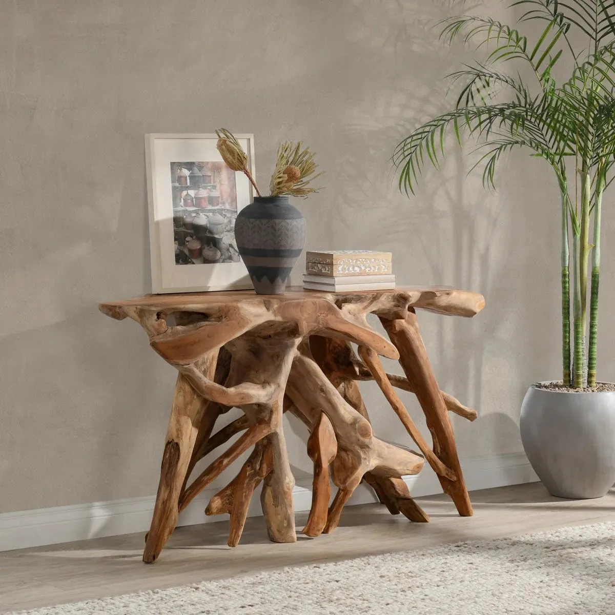 Prescy Small Console Table - Natural Brown, Teak Wood