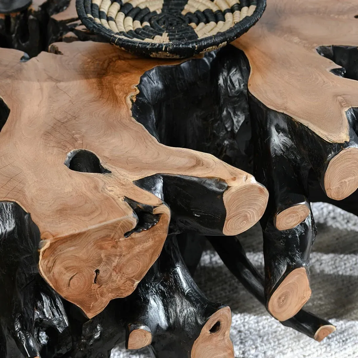 Prescy Square Teak Root Coffee Table - Black, Brown