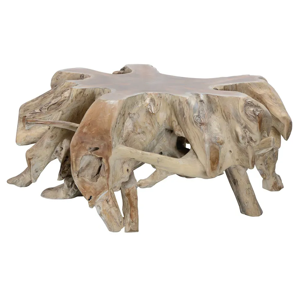 Prescy Teak Wood Root Coffee Table - Natural White Wash