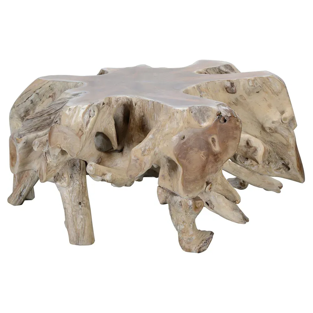 Prescy Teak Wood Root Coffee Table - Natural White Wash
