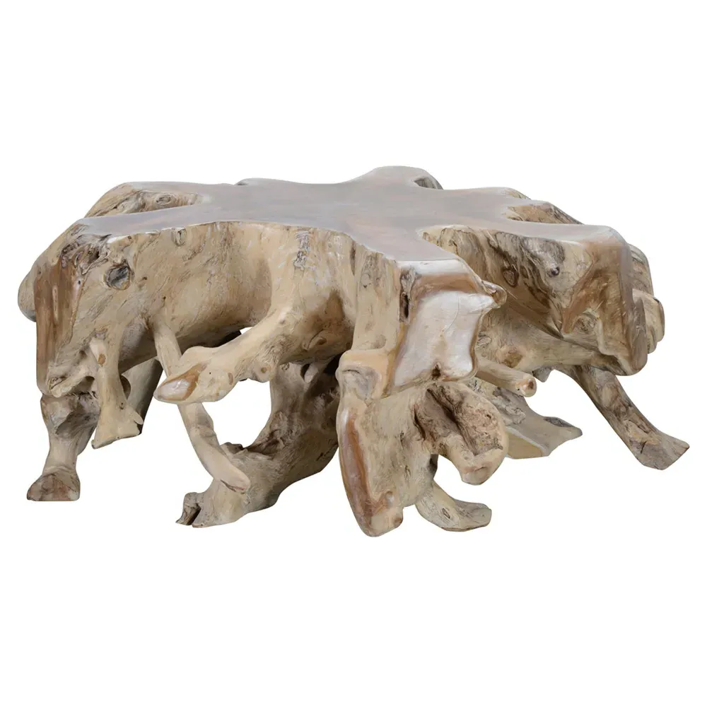 Prescy Teak Wood Root Coffee Table - Natural White Wash