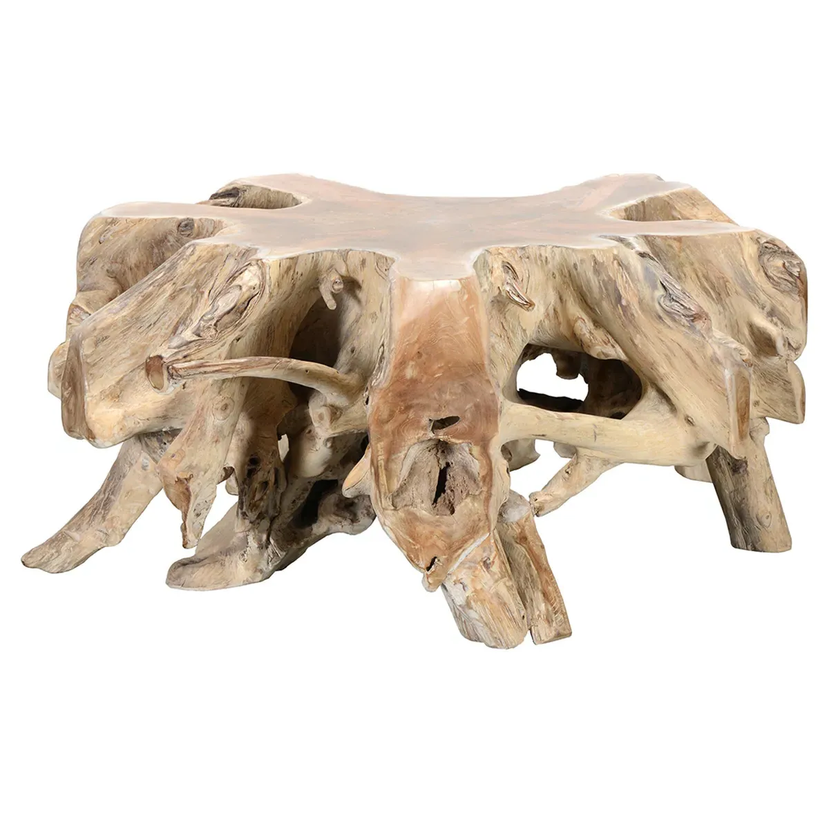 Prescy Teak Wood Root Coffee Table - Natural White Wash image