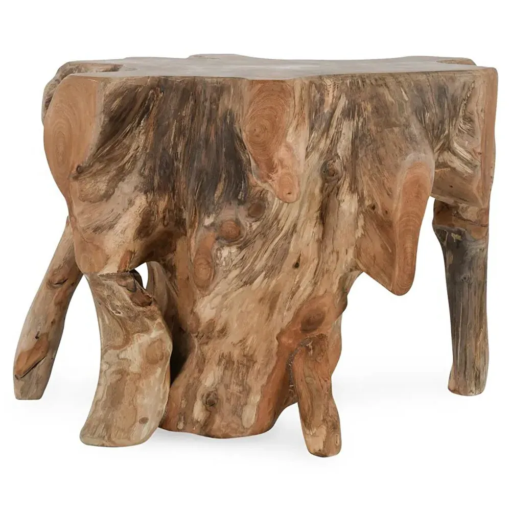 Prescy Teak Wood Root End Table - Natural Brown