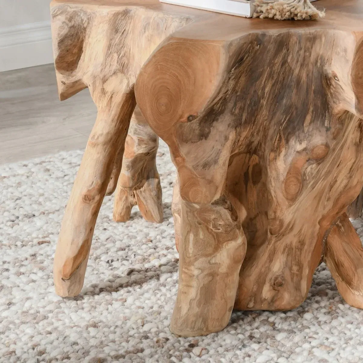 Prescy Teak Wood Root End Table - Natural Brown