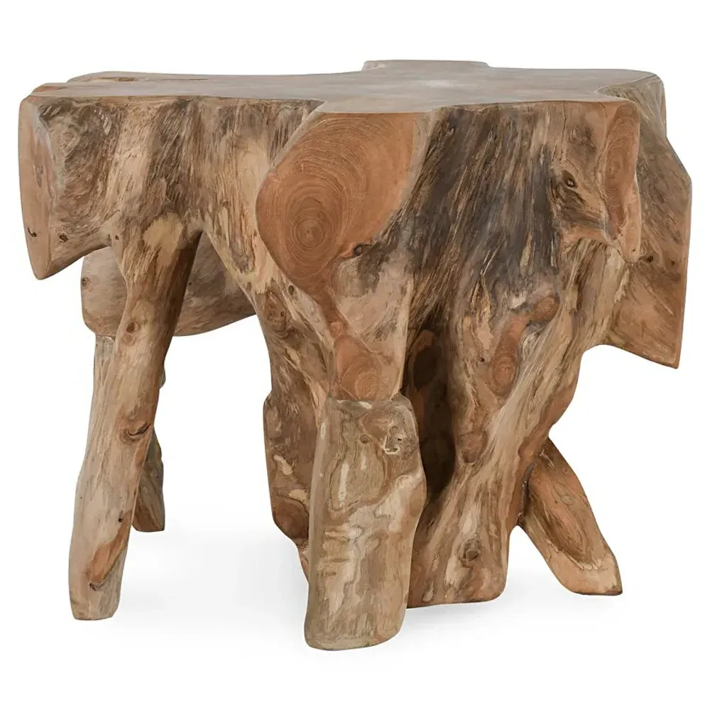 Prescy Teak Wood Root End Table - Natural Brown image