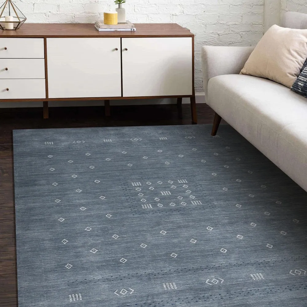 Priya Geometric Patterned Rug - Slate Grey, Wool