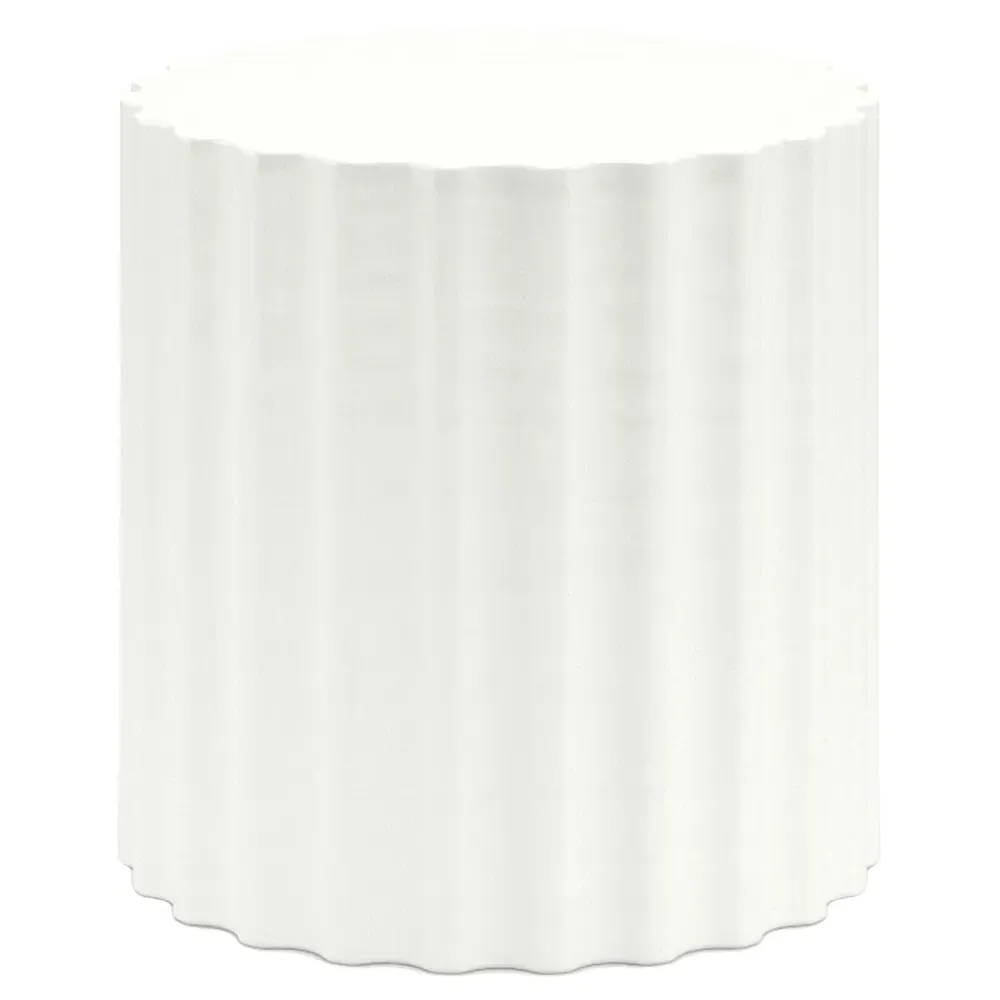 Priya Round Fluted Drum Outdoor End Table - Bone White, Concrete image