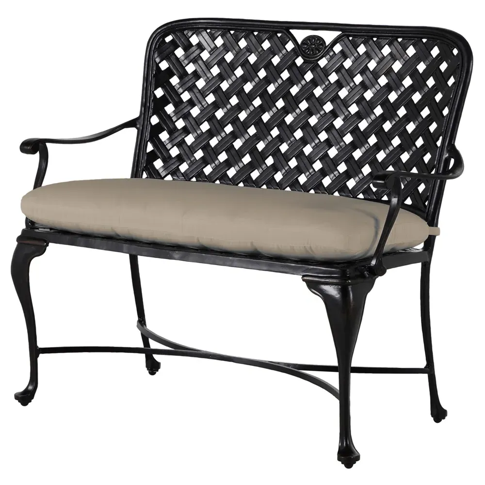 Provance Outdoor Bench with Cushion - Beige, Cast Aluminum