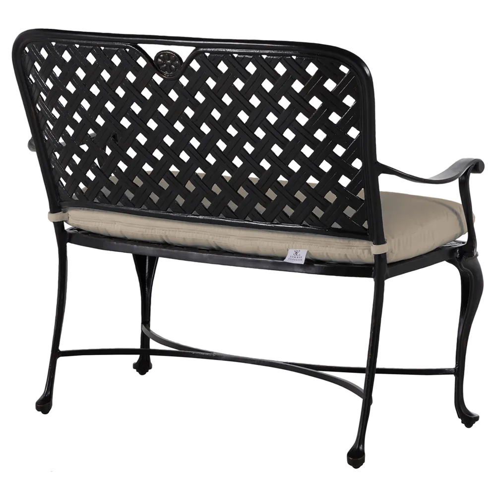 Provance Outdoor Bench with Cushion - Beige, Cast Aluminum