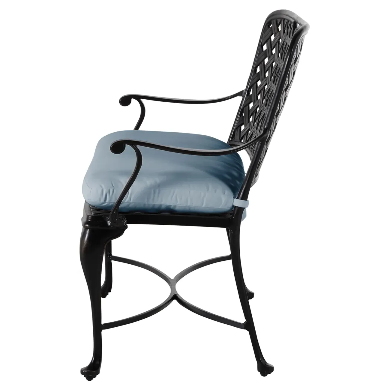 Provance Outdoor Bench with Cushion - Blue, Cast Aluminum