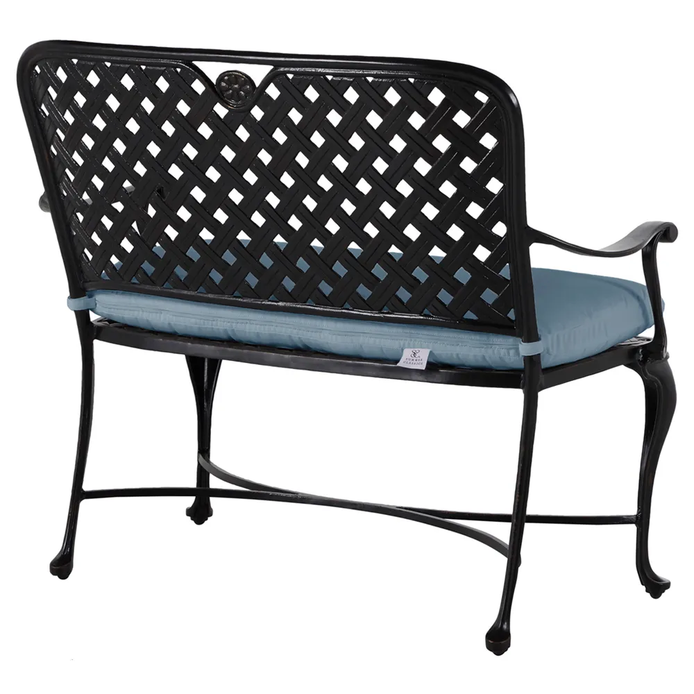 Provance Outdoor Bench with Cushion - Blue, Cast Aluminum