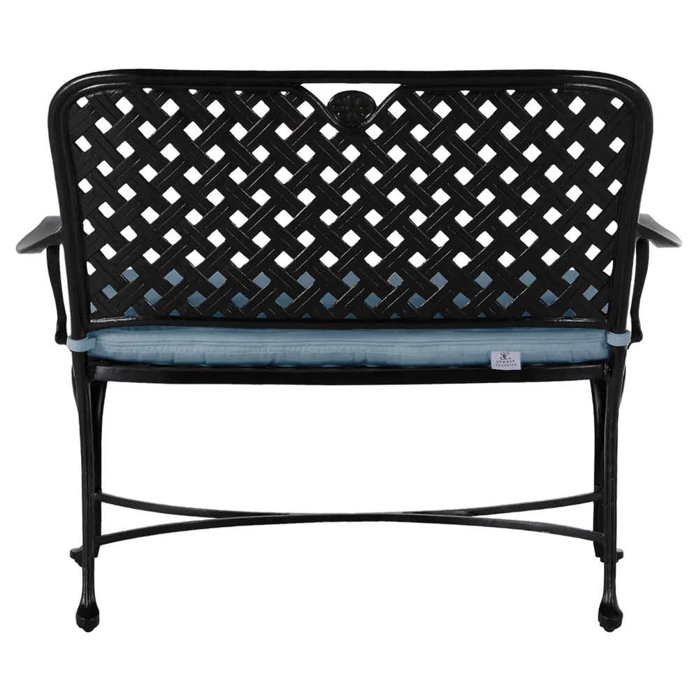 Provance Outdoor Bench with Cushion - Blue, Cast Aluminum