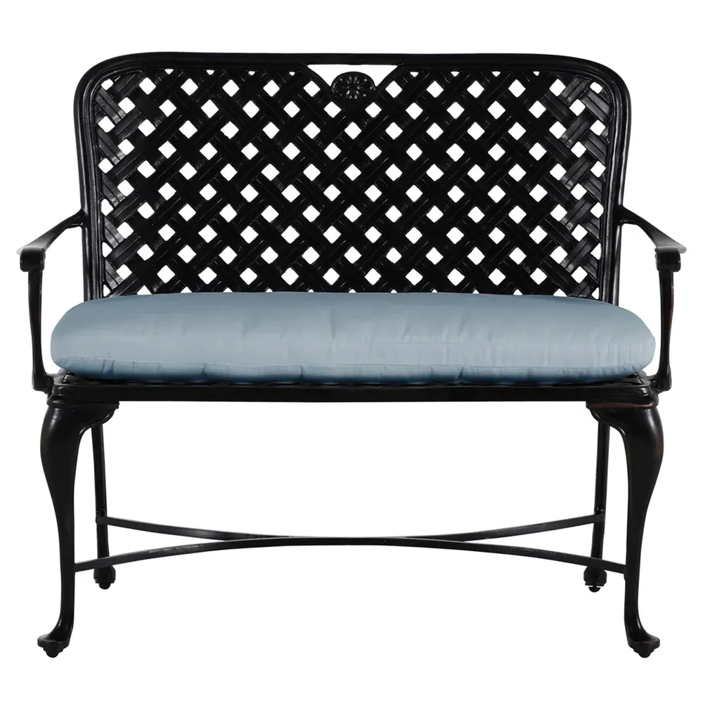 Provance Outdoor Bench with Cushion - Blue, Cast Aluminum