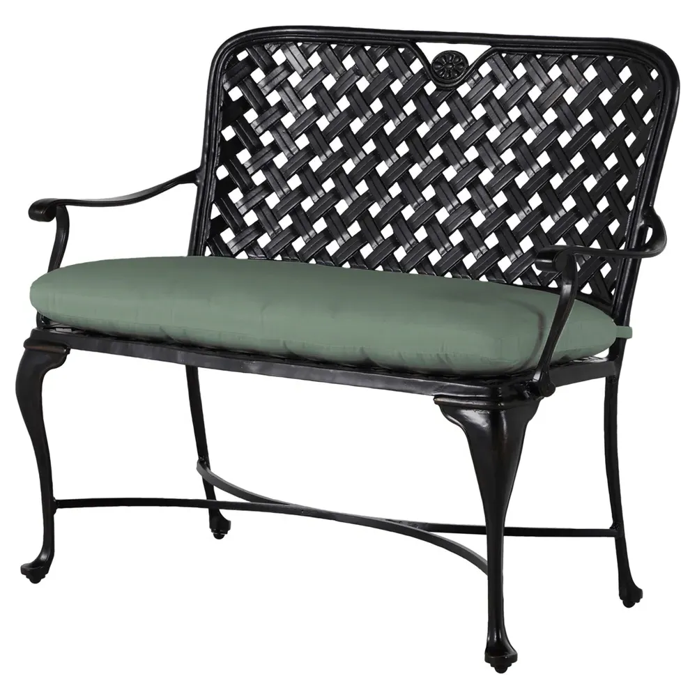 Provance Outdoor Bench with Cushion - Green, Cast Aluminum