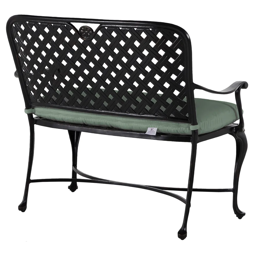 Provance Outdoor Bench with Cushion - Green, Cast Aluminum