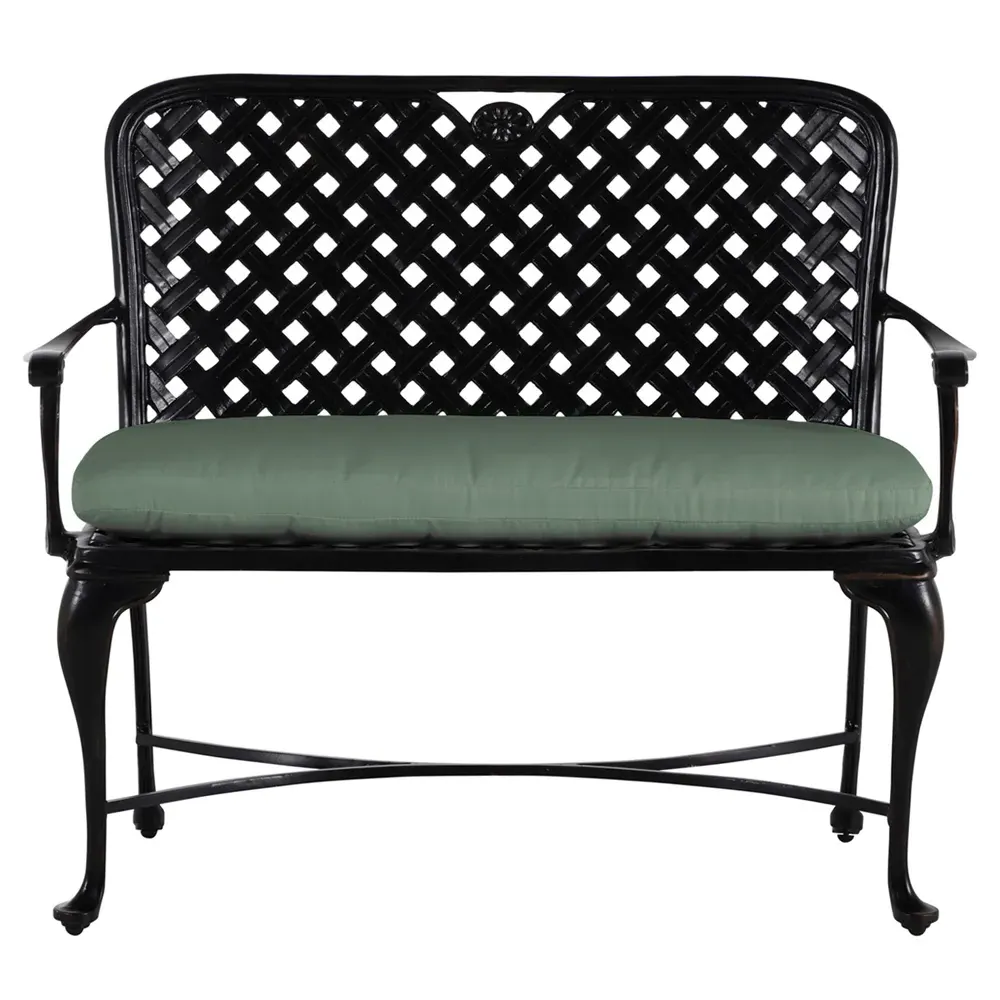 Provance Outdoor Bench with Cushion - Green, Cast Aluminum