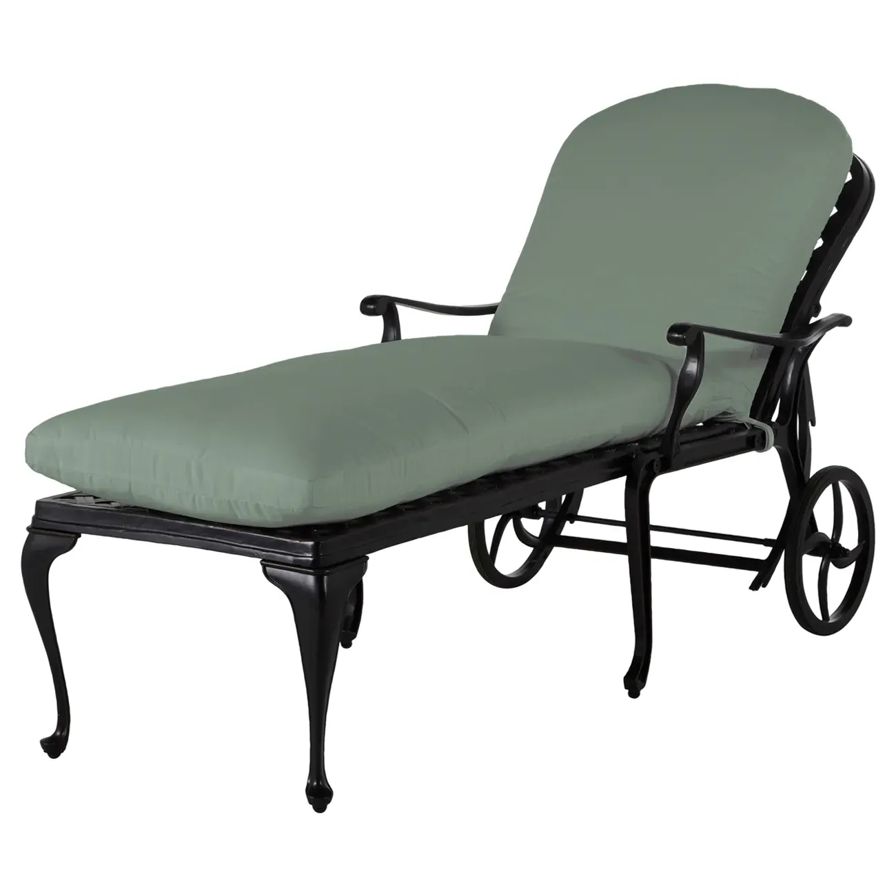 Provance Outdoor Chaise Lounge - Green, Cast Aluminum