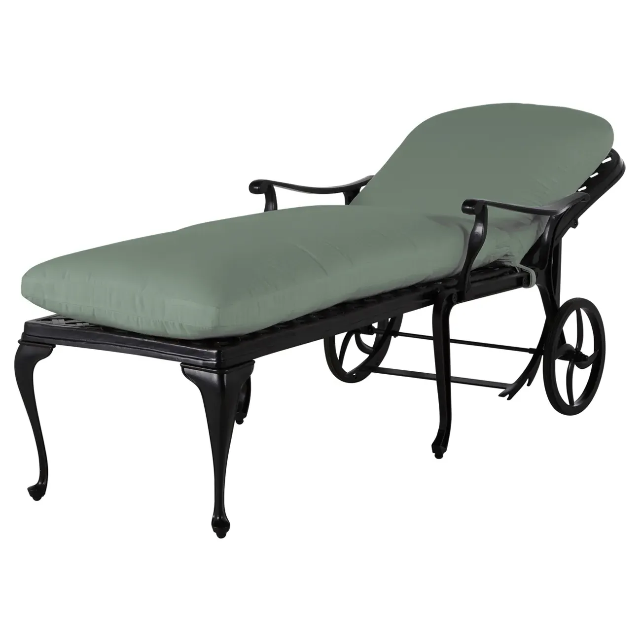 Provance Outdoor Chaise Lounge - Green, Cast Aluminum