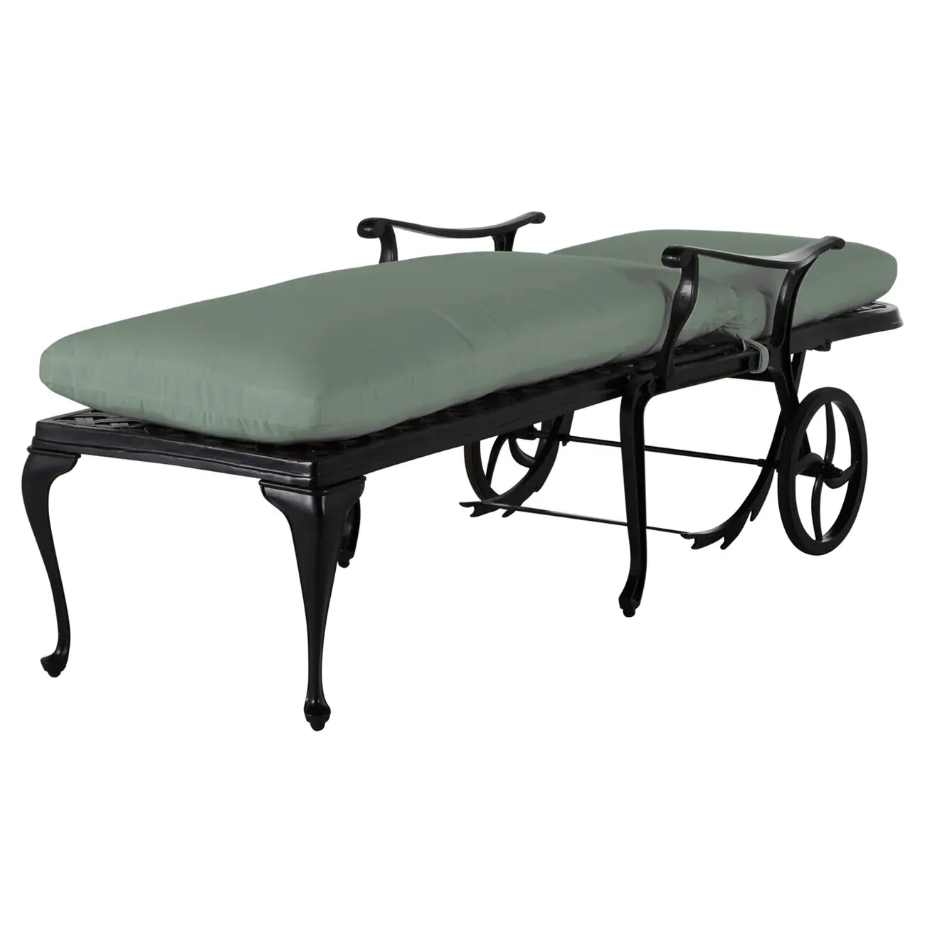Provance Outdoor Chaise Lounge - Green, Cast Aluminum