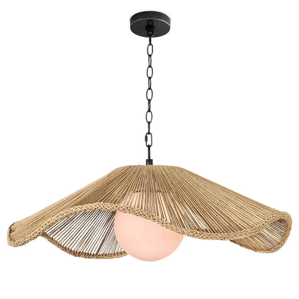 Provence Cafe Large Twisted Rope Pendant Light - Natural