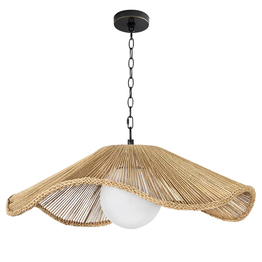 Provence Cafe Large Twisted Rope Pendant Light - Natural