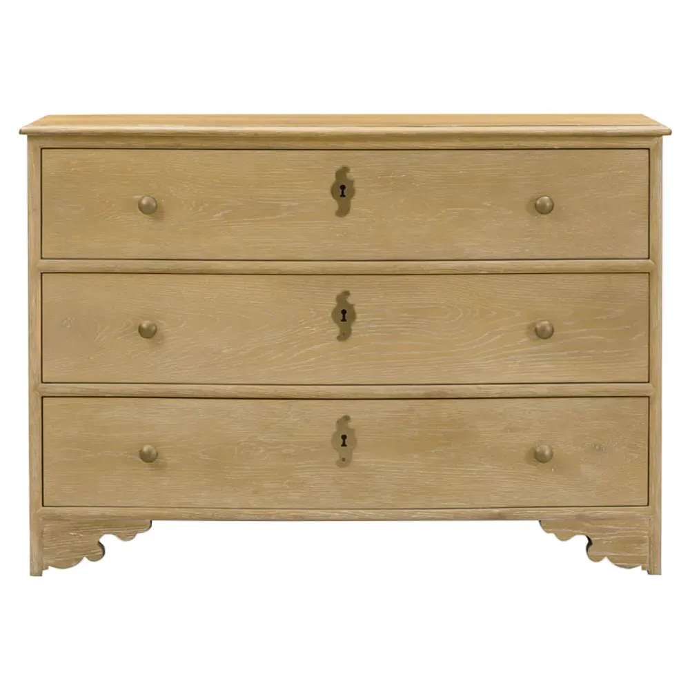 Province 3 Drawer Bachelor Chest with Brass Pulls - Beige, Oak