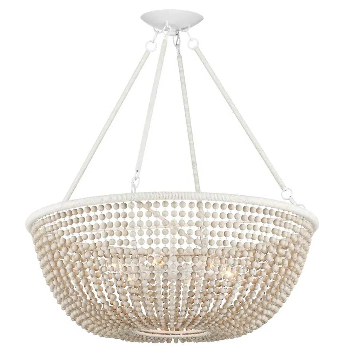 Quillon Round Chandelier - Cream, Wood
