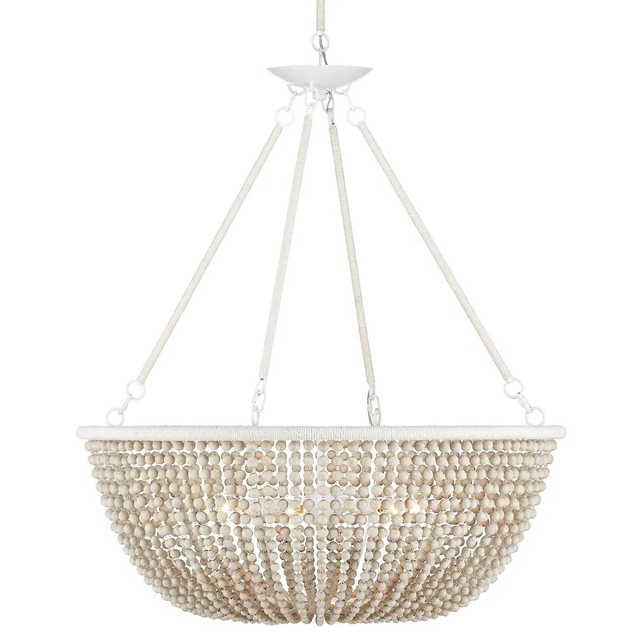 Quillon Round Chandelier - Cream, Wood