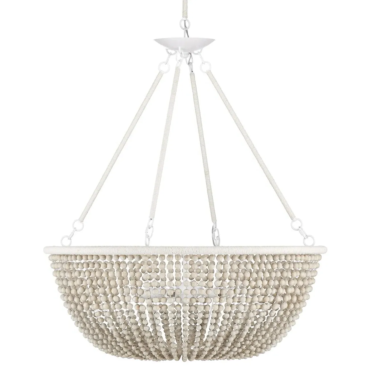 Quillon Round Chandelier - Cream, Wood
