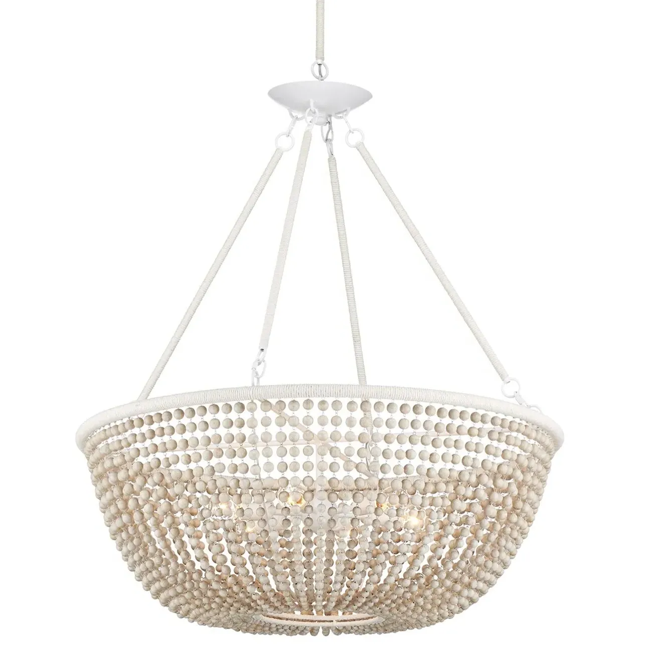 Quillon Round Chandelier - Cream, Wood