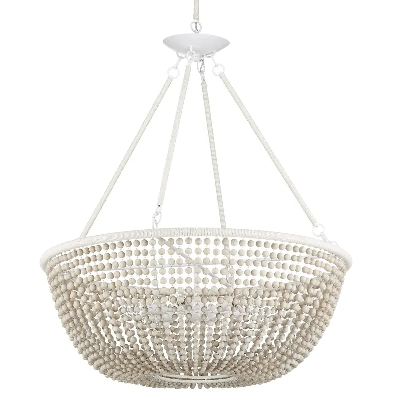Quillon Round Chandelier - Cream, Wood