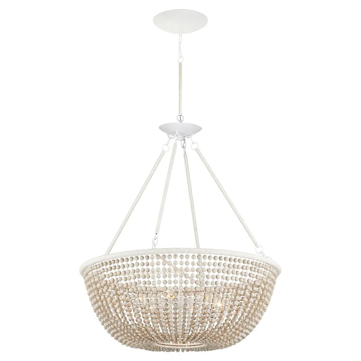 Quillon Round Chandelier - Cream, Wood image