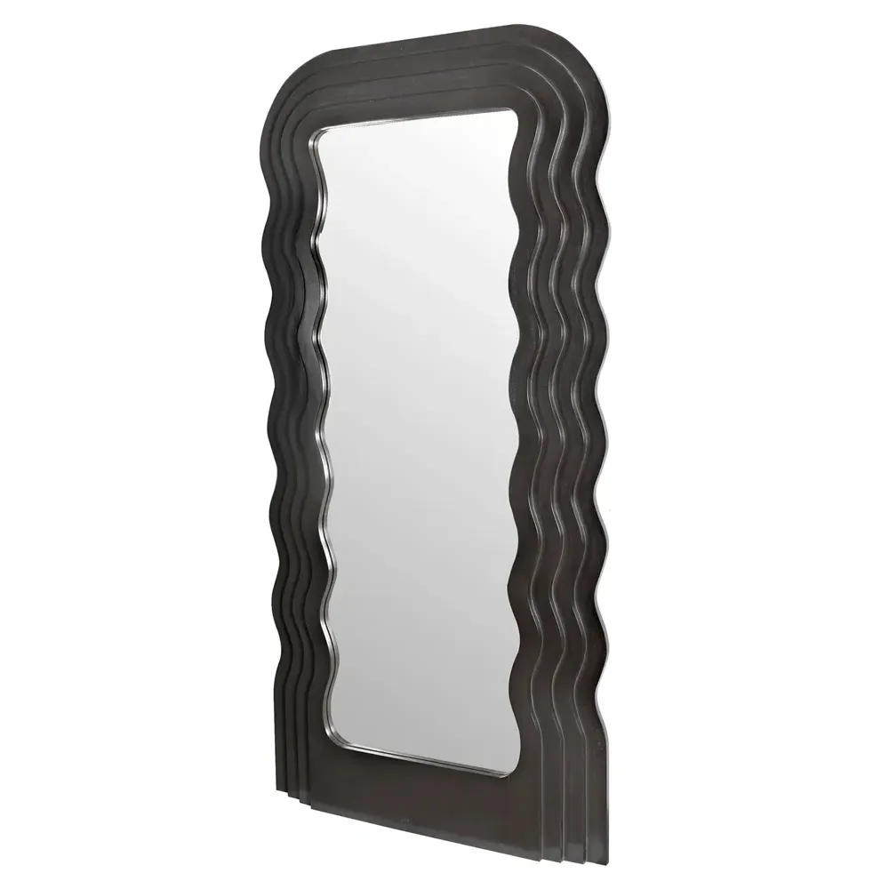 Quillon Wavy Rectangular Floor Mirror - Black, Mahogany
