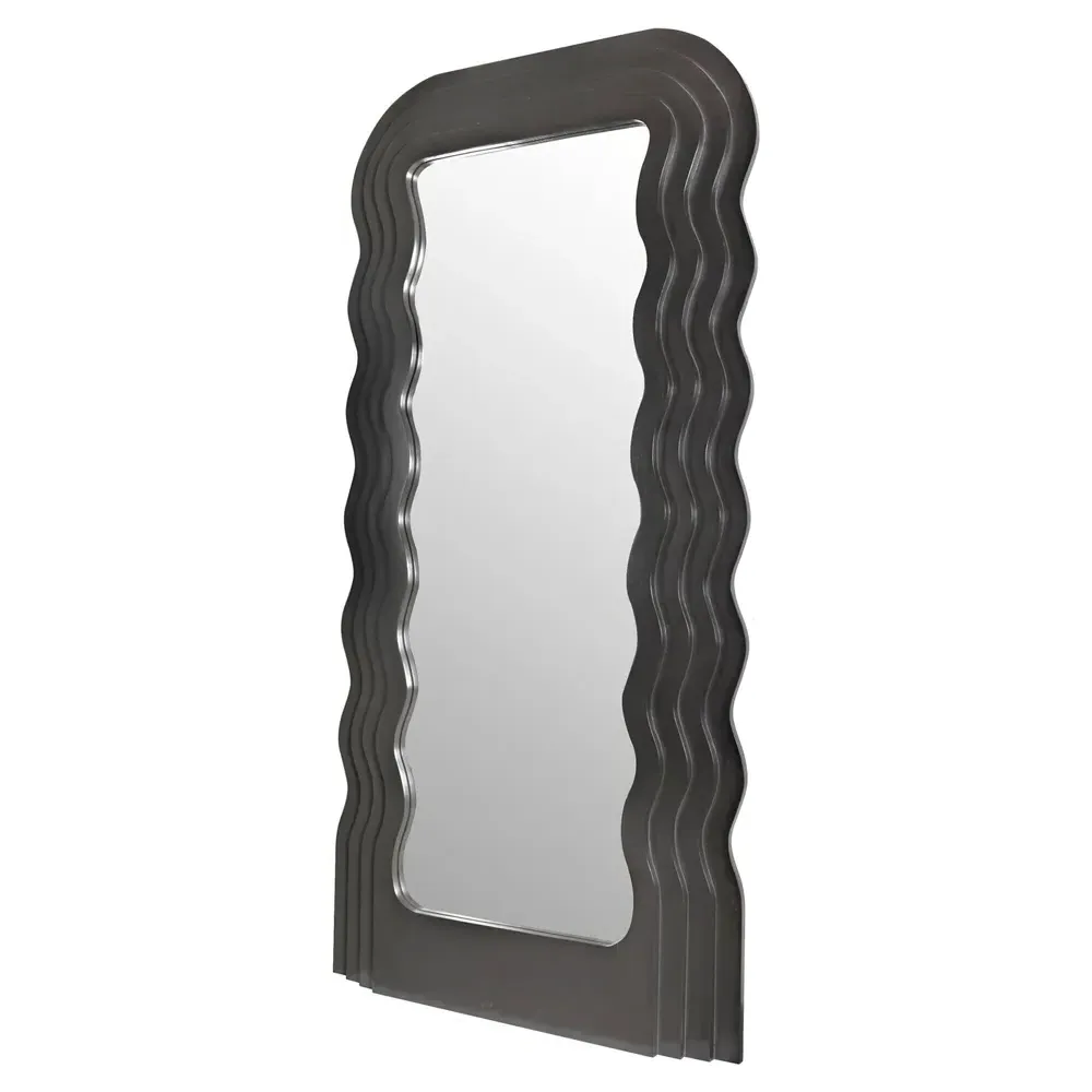 Quillon Wavy Rectangular Floor Mirror - Black, Mahogany