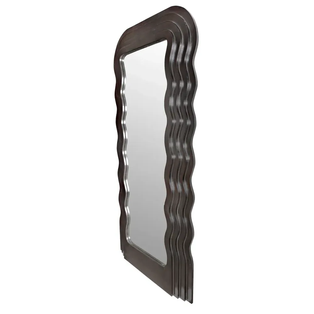 Quillon Wavy Rectangular Floor Mirror - Black, Mahogany