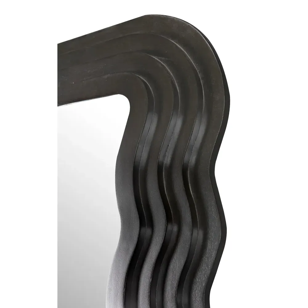 Quillon Wavy Rectangular Floor Mirror - Black, Mahogany