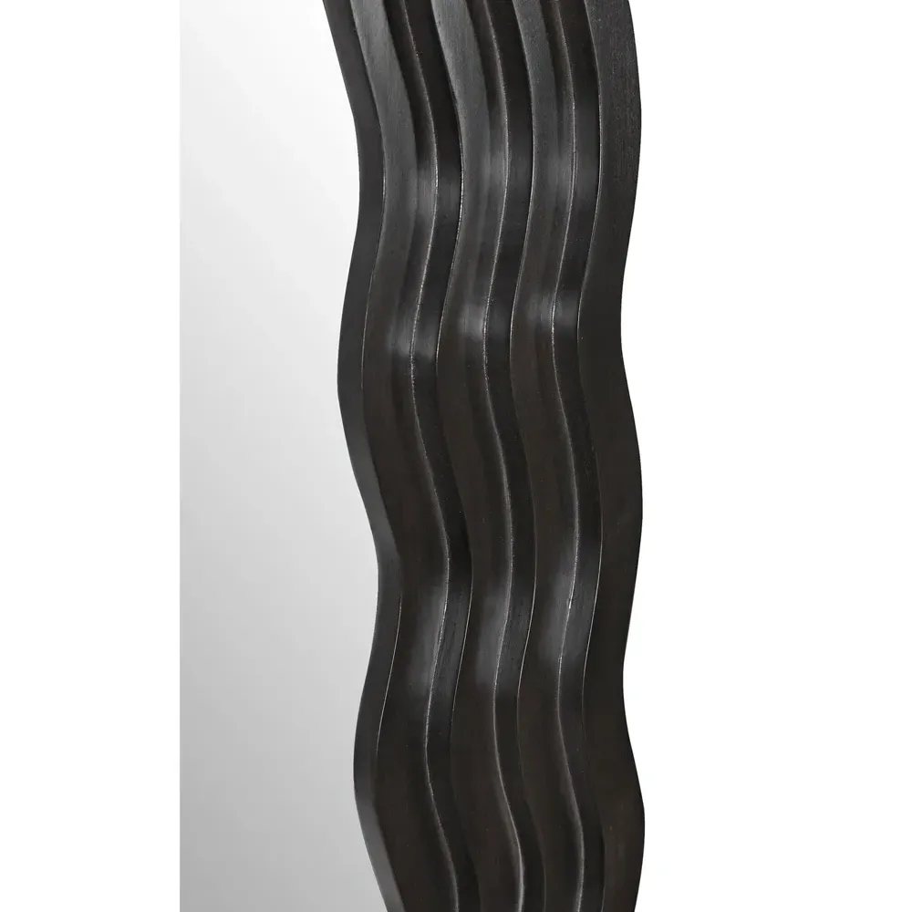 Quillon Wavy Rectangular Floor Mirror - Black, Mahogany