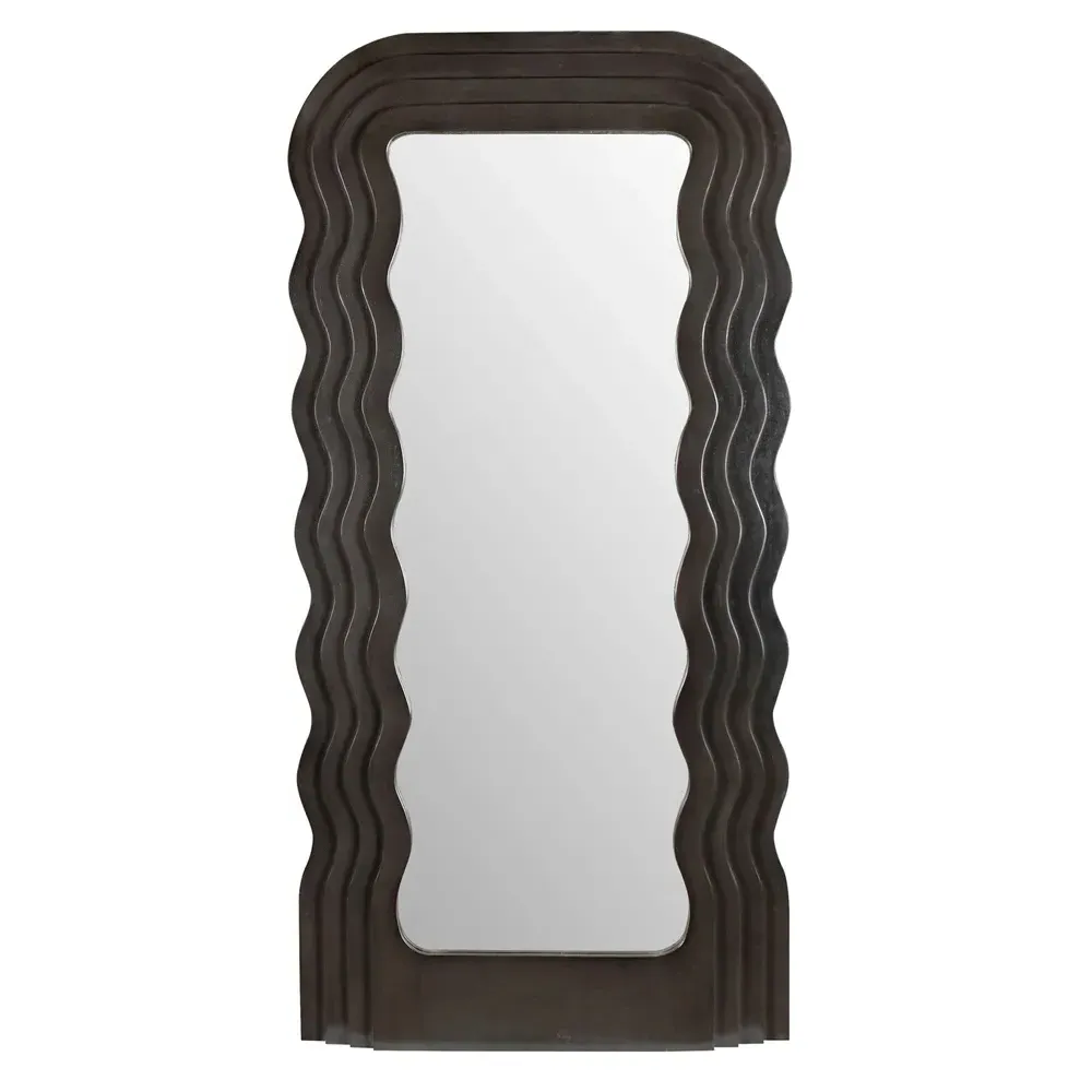Quillon Wavy Rectangular Floor Mirror - Black, Mahogany image