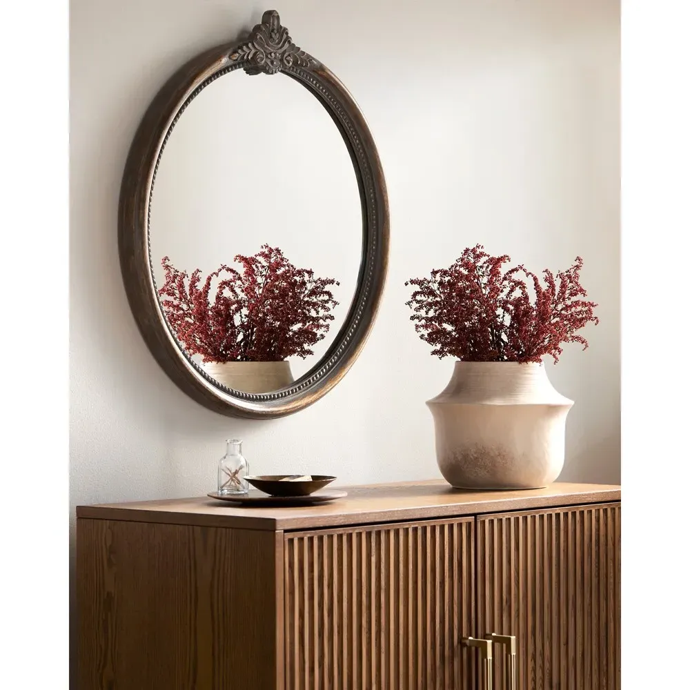 Quince Round Wall Mirror - Brown, Mango Wood