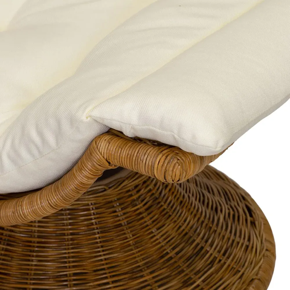 Quinn Rattan Swivel Chair with Cushion - White, Linen