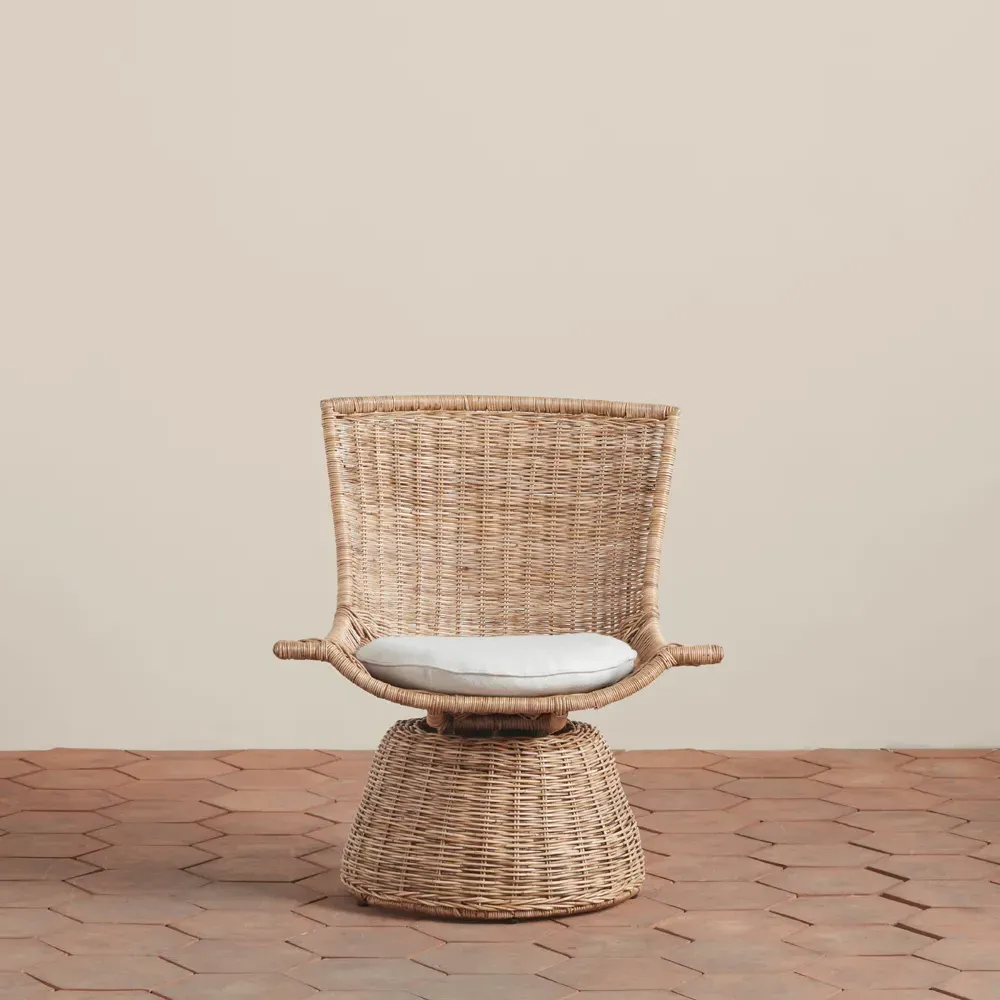 Quinn Swivel Chair with Cushion - Brown, Rattan